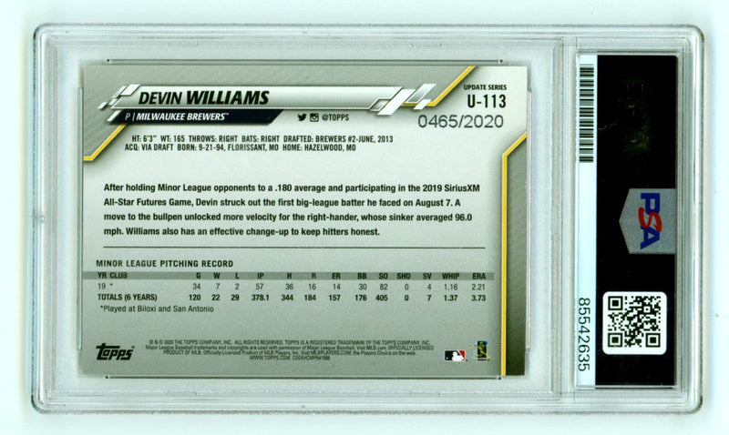 Devin Williams 2020 Topps Update Signed Gold Rookie RC /2020 PSA Authentic Auto
