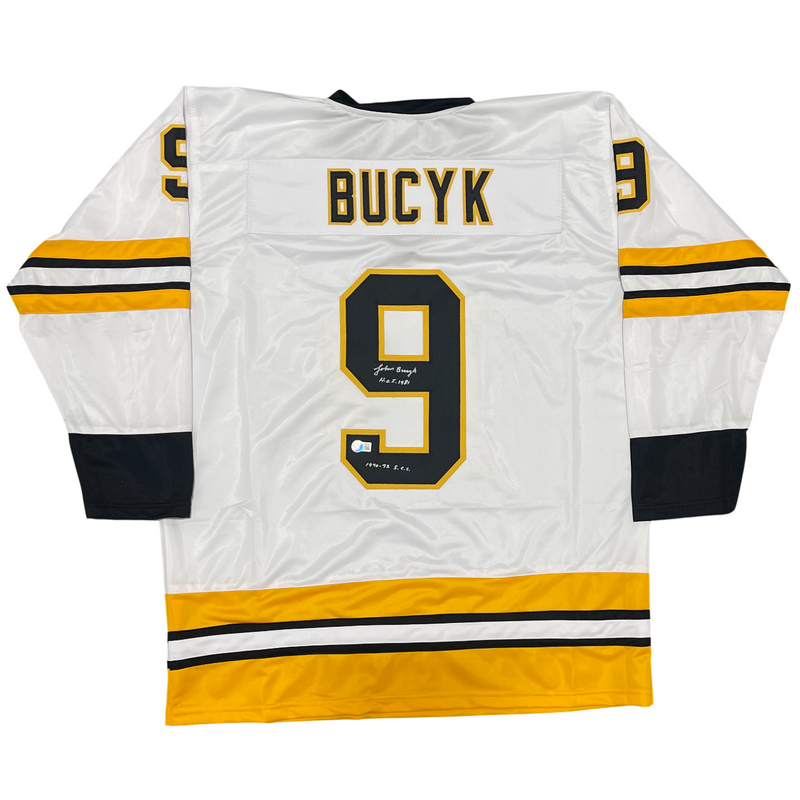 Johnny Bucyk Signed Bruins Custom Jersey HOF 1981 + SCC Beckett W BAS COA