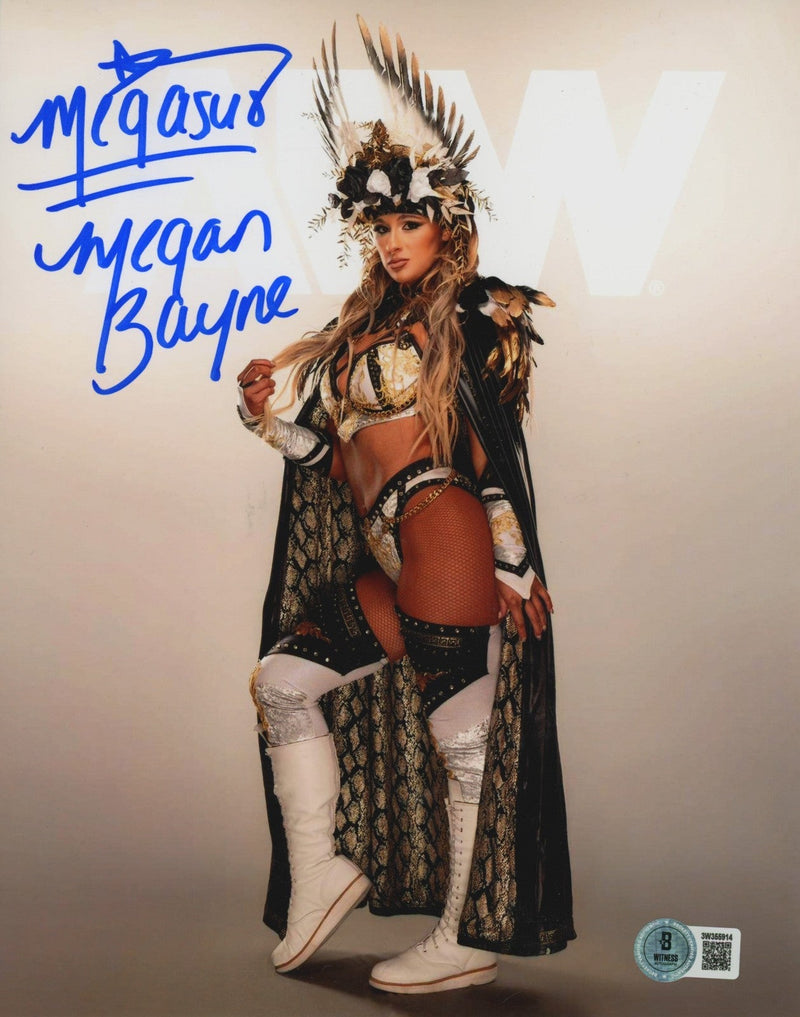 Megan Bayne Signed AEW 8x10 Photo w/ Megasus Beckett Witness BAS COA #2