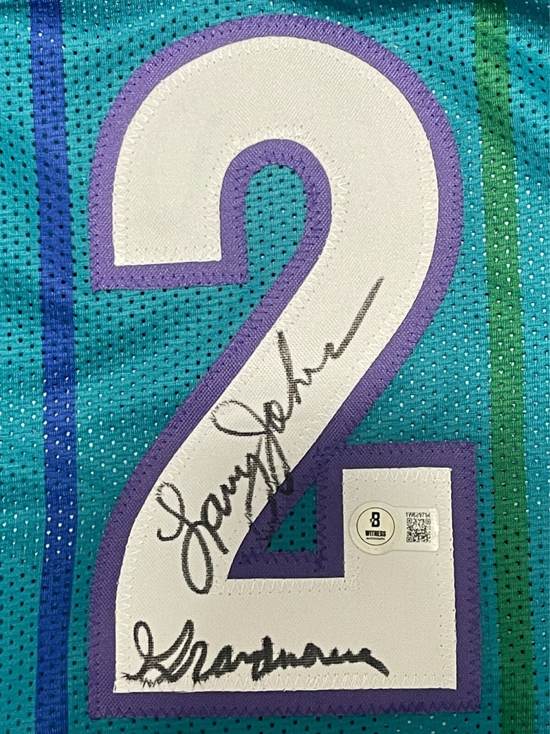 Larry Johnson Signed Hornets Custom Jersey w/ Grandmama Beckett Wit BAS COA
