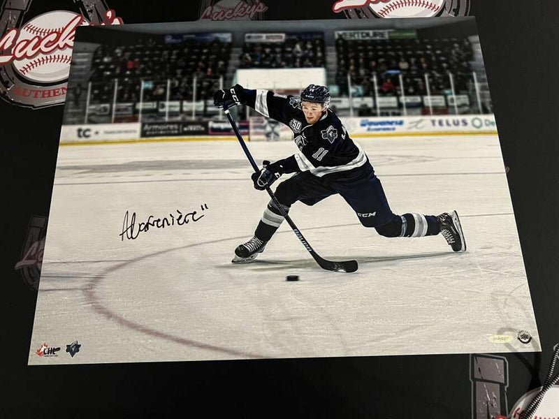 Alexis Lafreniere Signed 16x20 Photo "On Net" Upper Deck UDA COA NY Rangers