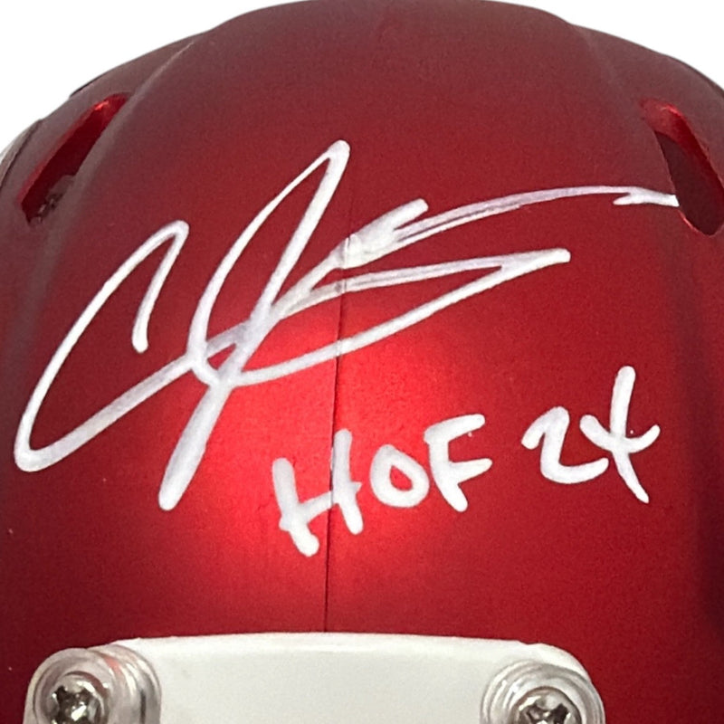Andre Johnson Signed Texans Blaze Mini Helmet w/ HOF 24 Beckett Witness BAS COA