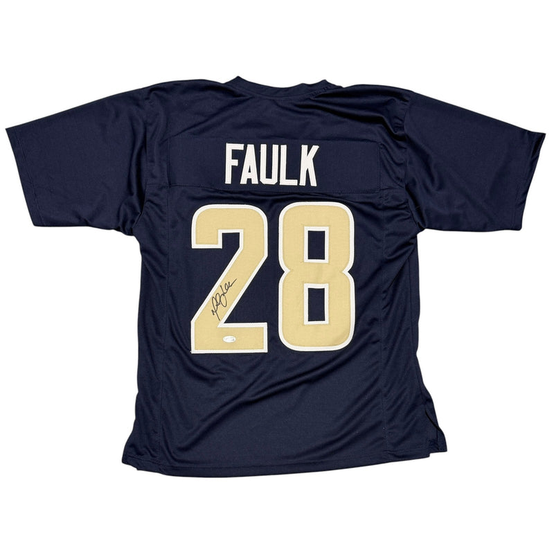 Marshall Faulk Signed St. Louis Rams Custom Navy Jersey JSA Witness COA