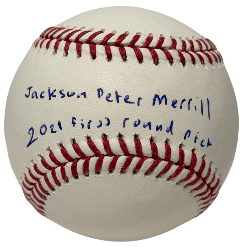Jackson Merrill Full Name Signed ROMLB Baseball w/ 2021 1st Rd JSA COA Padres