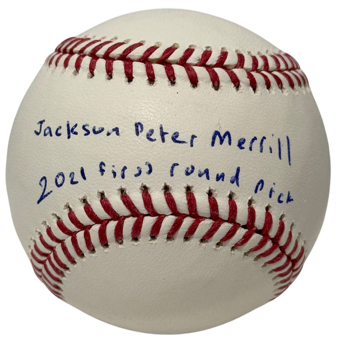 Jackson Merrill Full Name Signed ROMLB Baseball w/ 2021 1st Rd JSA COA Padres