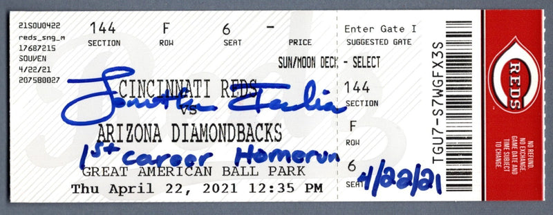 Jonathan India Signed Auto 1st Homerun Ticket 4/22/21 JSA COA & India HOLO