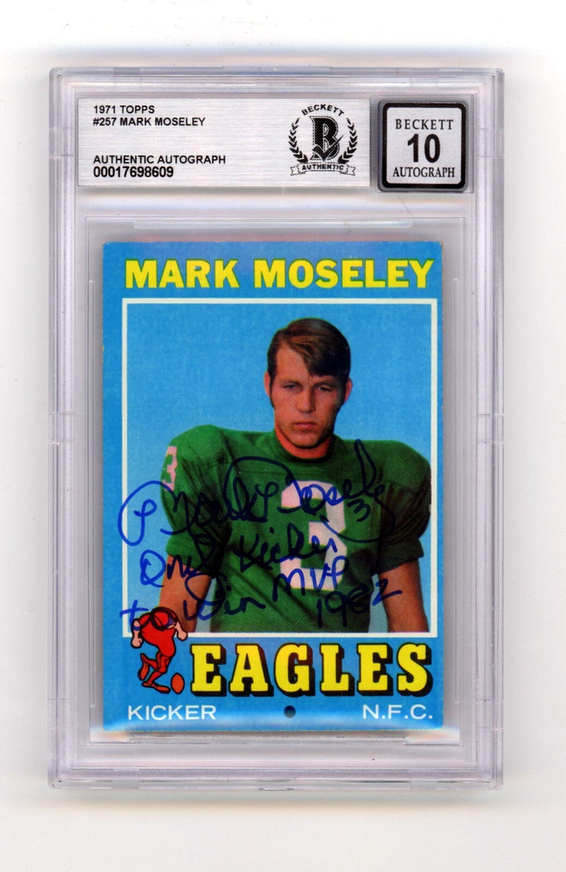 Mark Moseley 1971 Topps #257 Rookie RC Signed w/ MVP + Insc. BGS 10 Auto Eagles