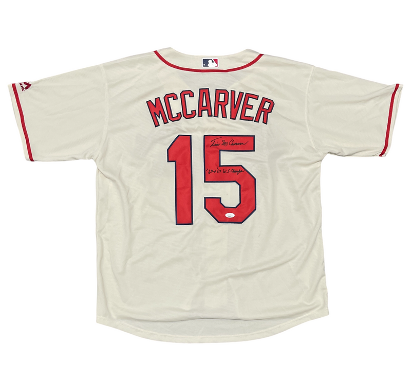 Tim McCarver Signed Cardinals Custom Replica Jersey w/ 64 67 WS Champs JSA COA