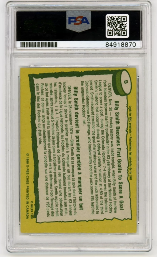Billy Smith 1980-81 O-Pee-Chee OPC #5 Record Breaker Signed PSA Auth Auto Black