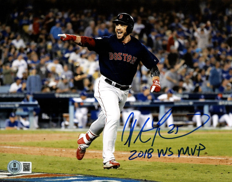 Steve Pearce Signed Boston Red Sox 8x10 w 2018 WS MVP Beckett Witness BAS COA #1