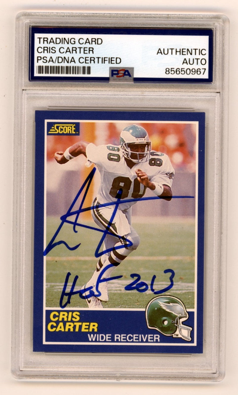 Cris Carter 1989 Score Football #72 Signed RC w/ HOF 2013 INS PSA Authentic Auto