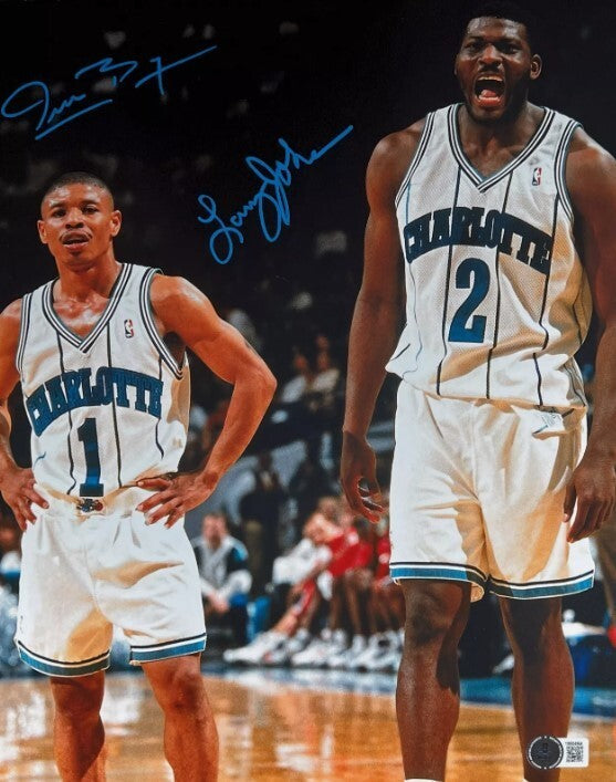 Muggsy Bogues & Larry Johnson Signed Hornets 11x14 Photo Beckett BAS COA #1