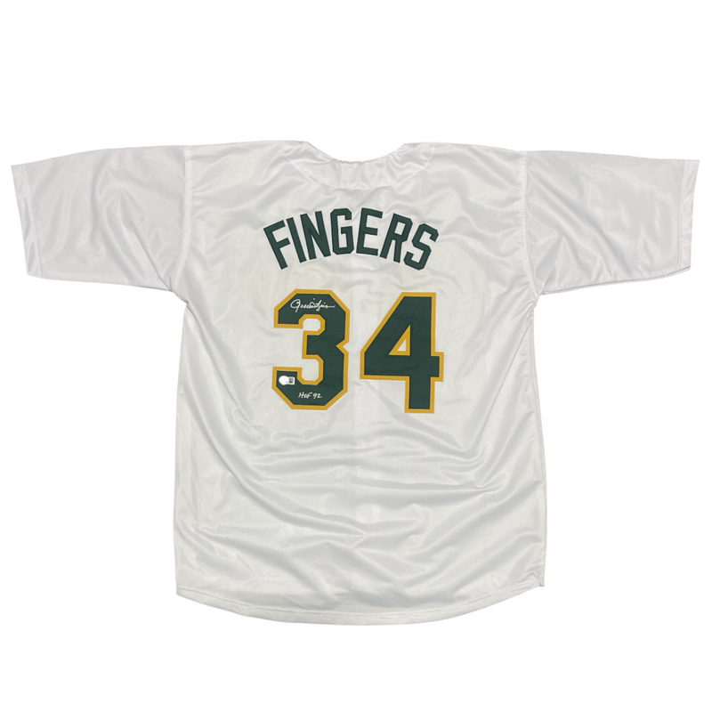 Rollie Fingers Signed Oakland Custom Jersey w/ HOF 92 Beckett Witness BAS COA