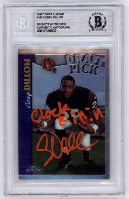 Corey Dillon 1997 Topps Chrome #155 Rookie RC Signed w/ Ins Beckett BAS BGS Auto