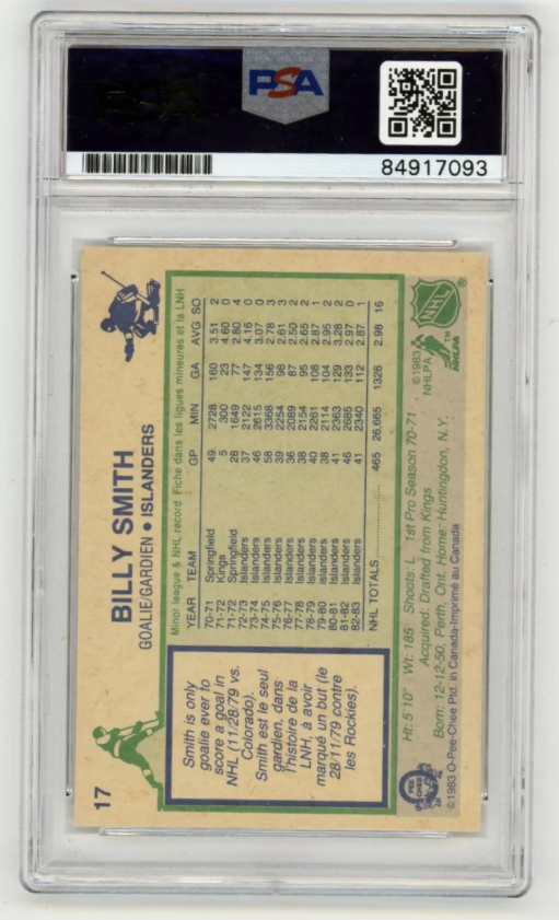 Billy Smith 1983-84 O-Pee-Chee OPC #17 Signed PSA Authentic Auto Islanders HOF