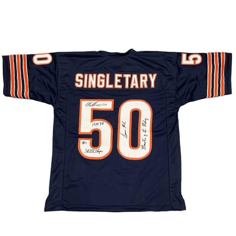 Mike Singletary Signed Custom Bears Jersey w/ 4 Ins Beckett Witness BAS COA