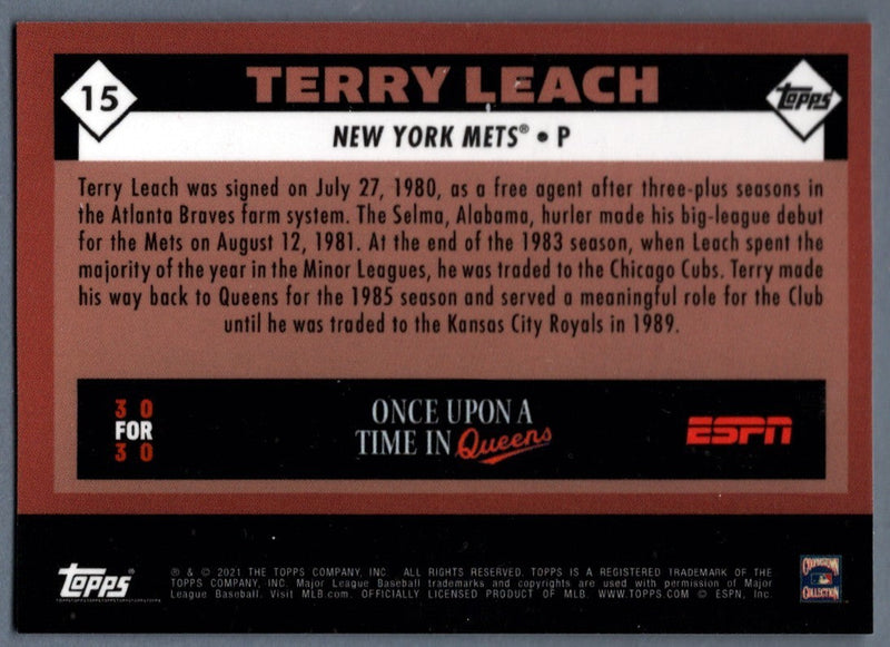 Terry Leach Signed 2021 Topps Once Upon a Time in Queens #15 B/W LSCM COA