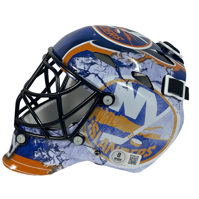 Billy Smith Signed Auto NY Islanders Mini Goalie Mask Beckett Witness BAS COA