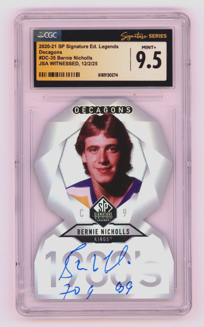 Bernie Nicholls 2020-21 SP Signature Edition Decagons Signed Insc. JSA CGC 9.5