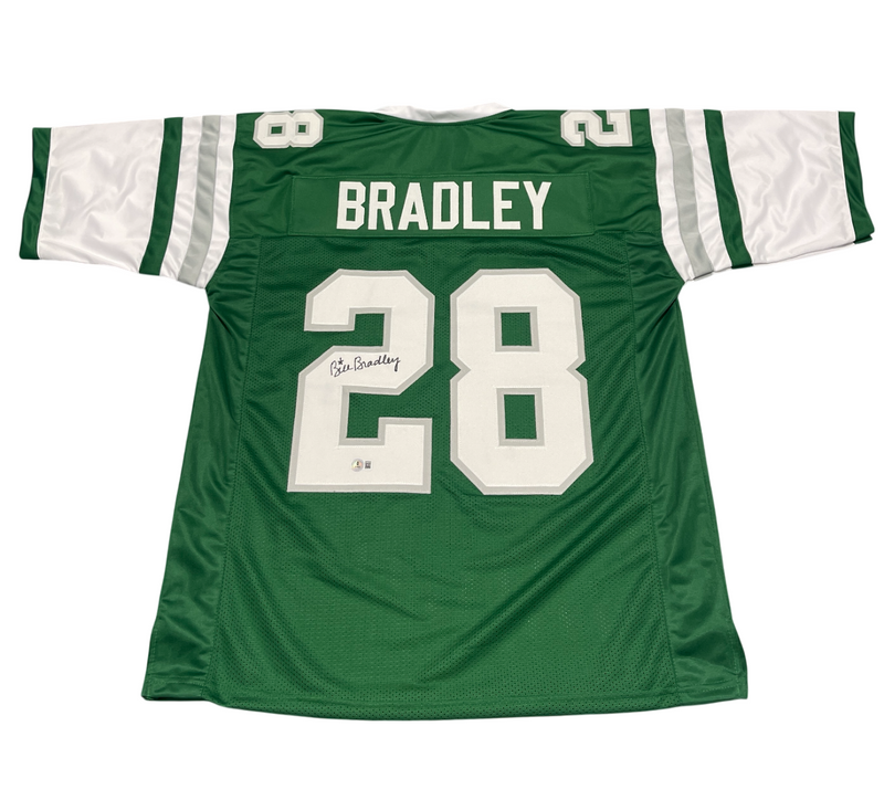 Bill Bradley Signed Philadelphia Eagles Custom Green Jersey Beckett Wit BAS COA