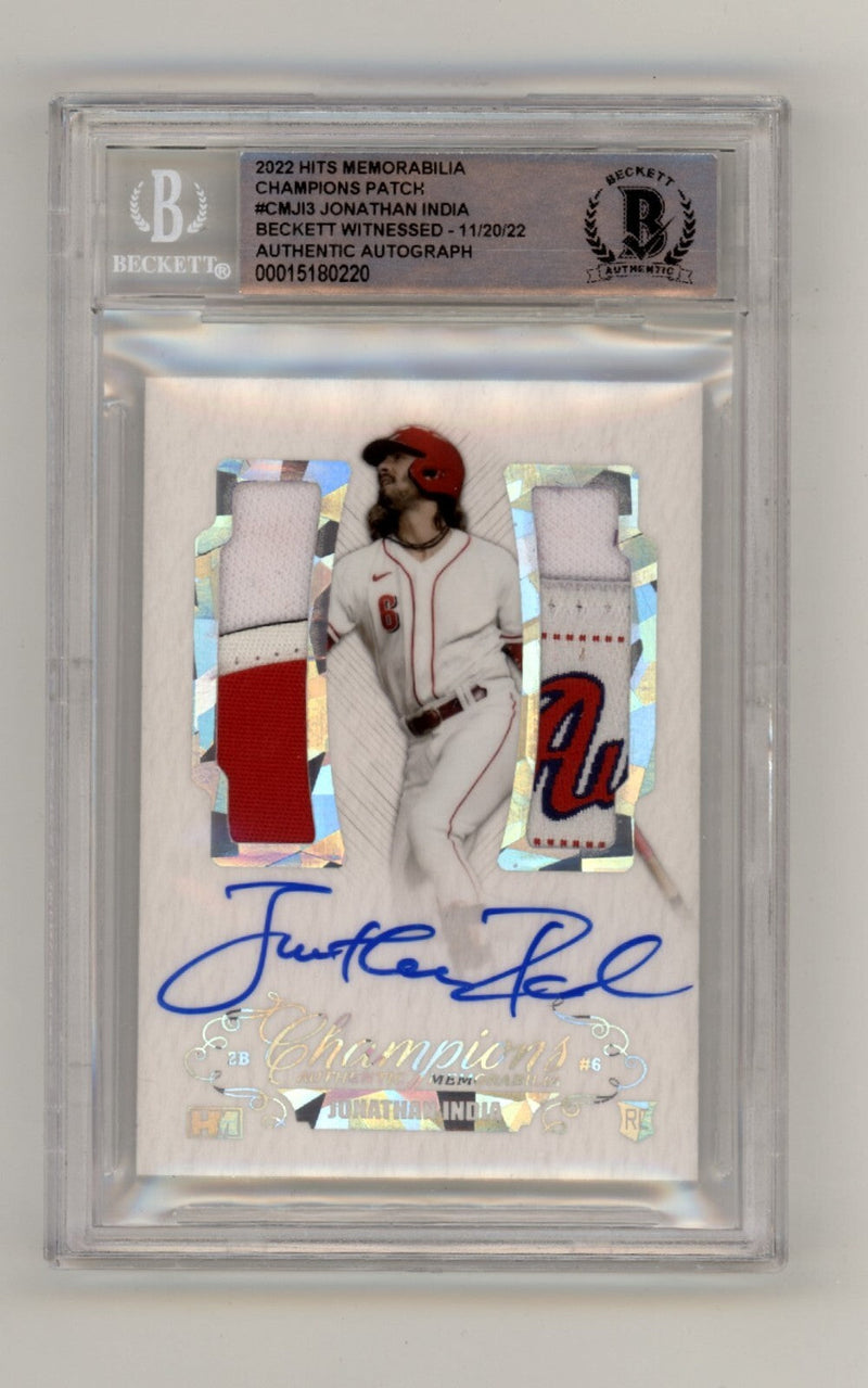 Jonathan India 2021 Hits Memorabilia Champions Ice Patch Dual Auto RC #6/6 BGS