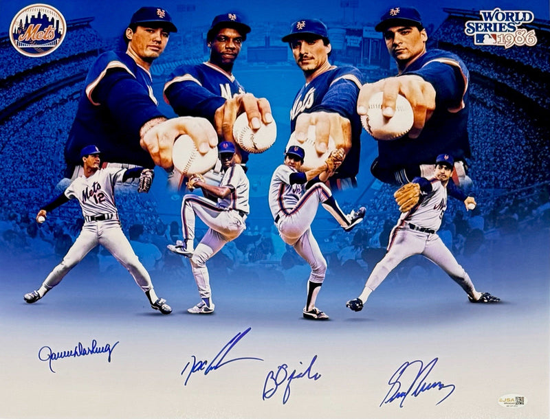 Gooden Darling Ojeda Fernandez Mets Starting 4 Signed 16x20 Photo Edit JSA W COA