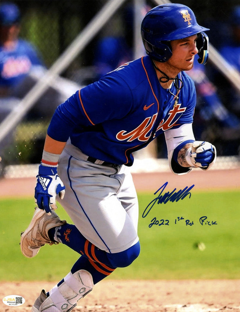 Jett Williams Signed New York Mets 11x14 Photo w/ 2022 1st Rd Pick JSA Wit COA