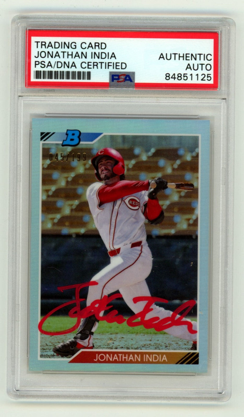 Jonathan India 2020 Bowman Chrome Prospects Ref #92CP-JI Signed RC /199 PSA Auto