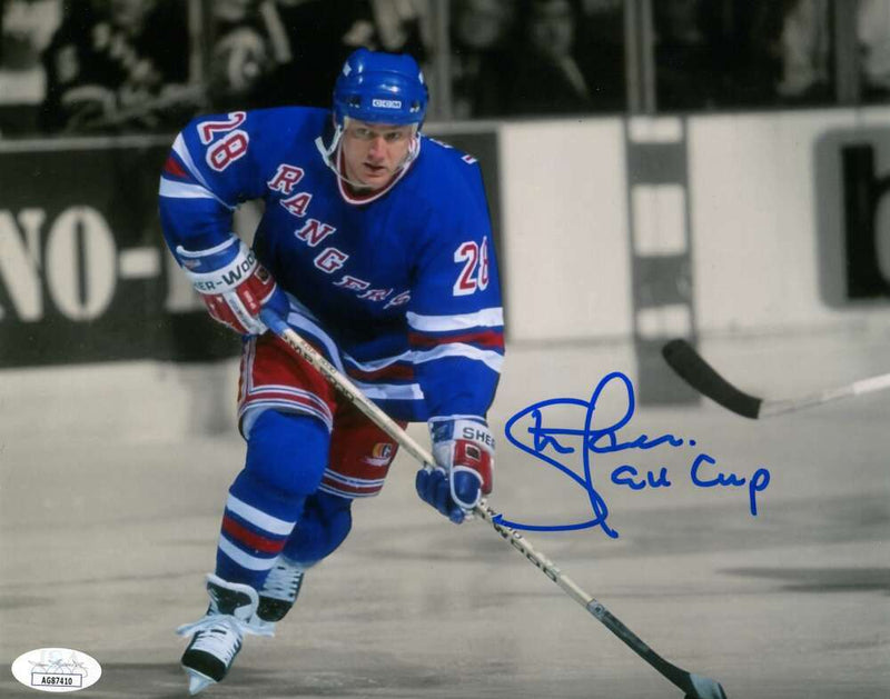 Steve Larmer Signed New York Rangers 8x10 Photo w/ 94 Cup JSA COA