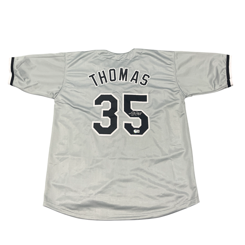 Frank Thomas Signed Chicago White Sox Custom Grey Jersey Beckett Witness BAS COA
