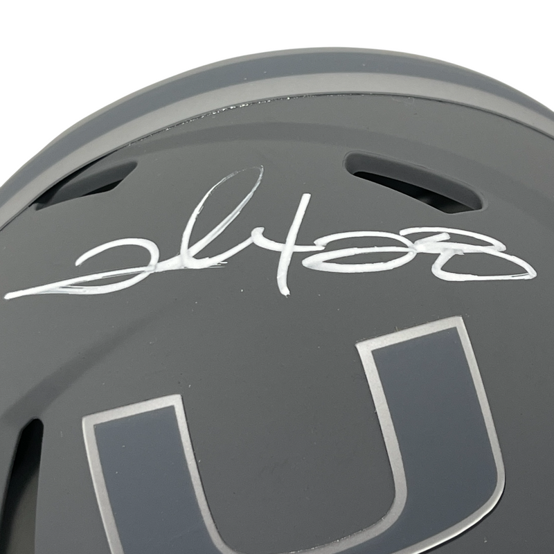 Clinton Portis Signed Miami U Slate Mini Helmet Beckett Witness BAS COA