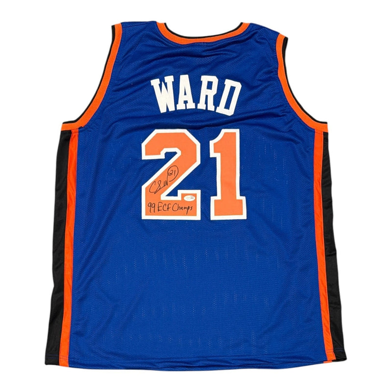 Charlie Ward Signed New York Knicks Custom Jersey w/ 99 ECF Champs JSA Wit COA