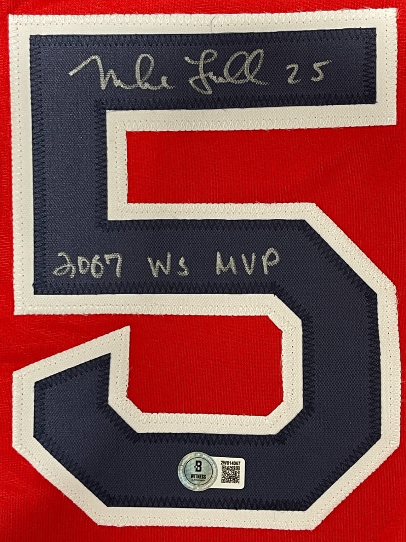 Mike Lowell Signed Red Sox Custom Jersey w/ 2007 WS MVP Beckett Witness BAS COA