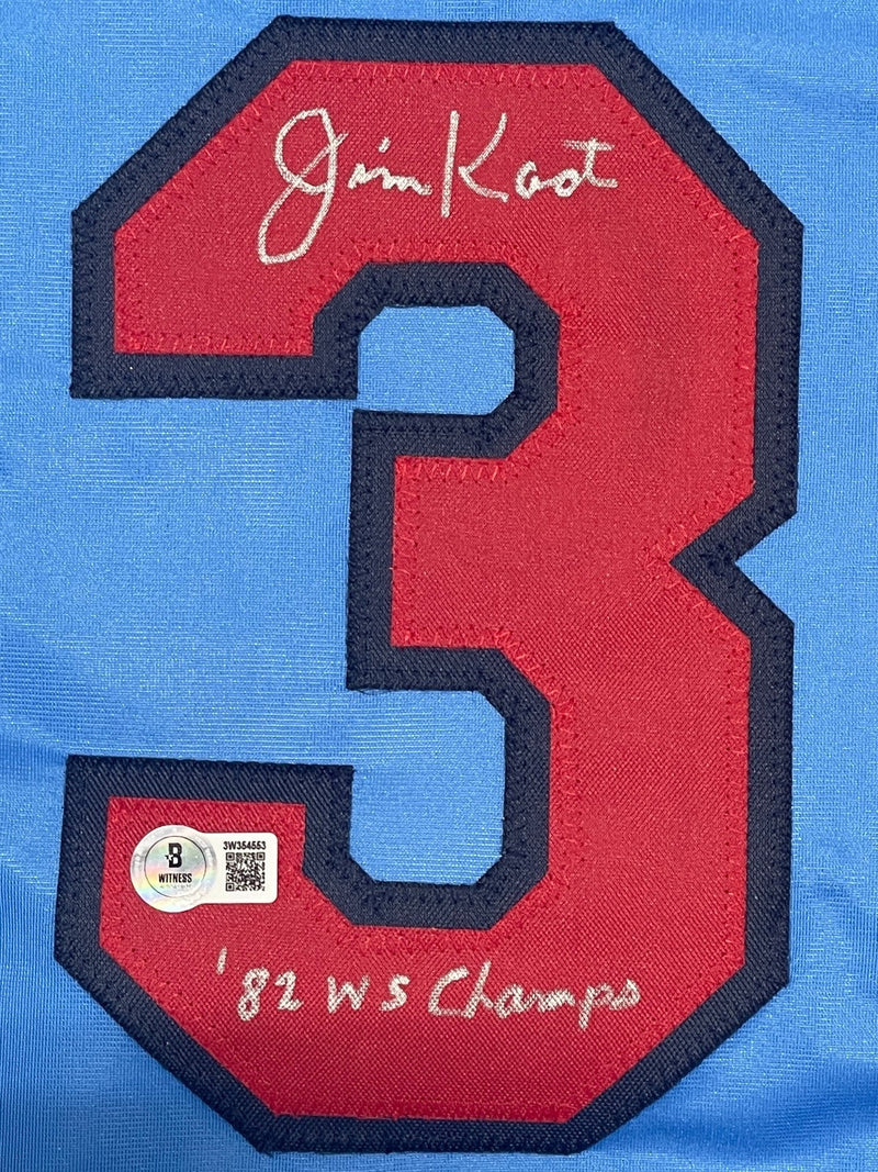 Jim Kaat Signed St Louis Custom Jersey w/ 82 WS Champs Beckett Witness BAS COA