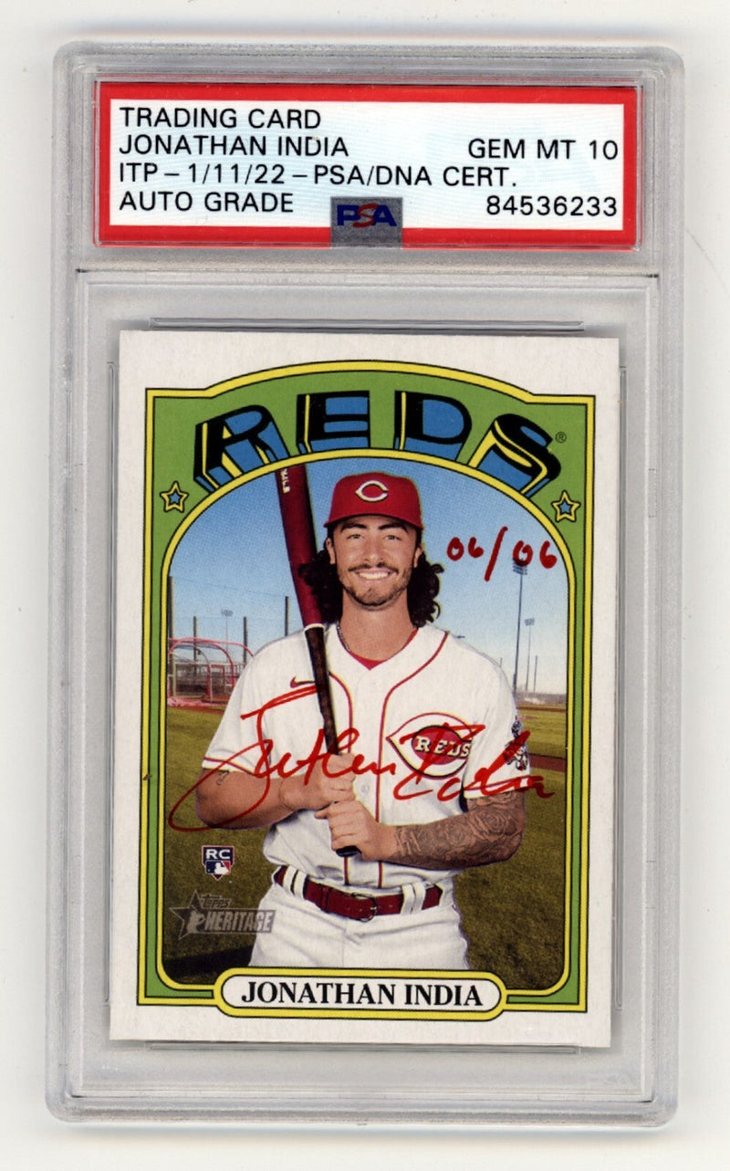 Jonathan India 2021 Topps Heritage High Number RC Red Ink 6/6 Signed PSA 10 Auto
