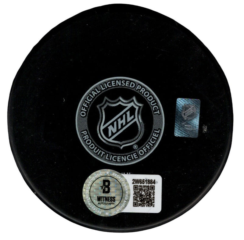 Adam Oates Signed Boston Bruins Puck w/ HOF 12 Beckett Witness BAS COA