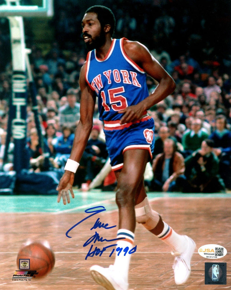 Earl Monroe Signed New York Knicks 8x10 Photo File w/ HOF 1990 JSA Witness COA