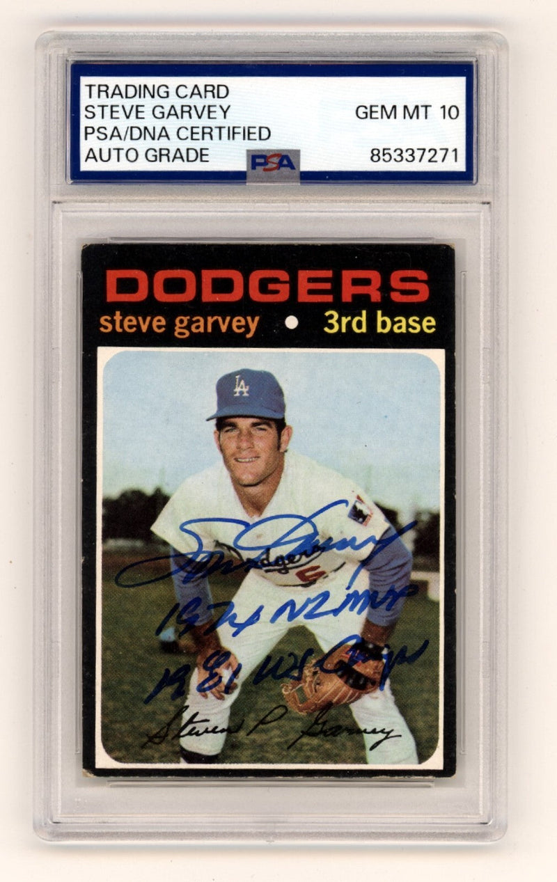Steve Garvey 1971 Topps #341 Signed Rookie RC w/ MVP WSC Ins PSA 10 Auto Dodgers