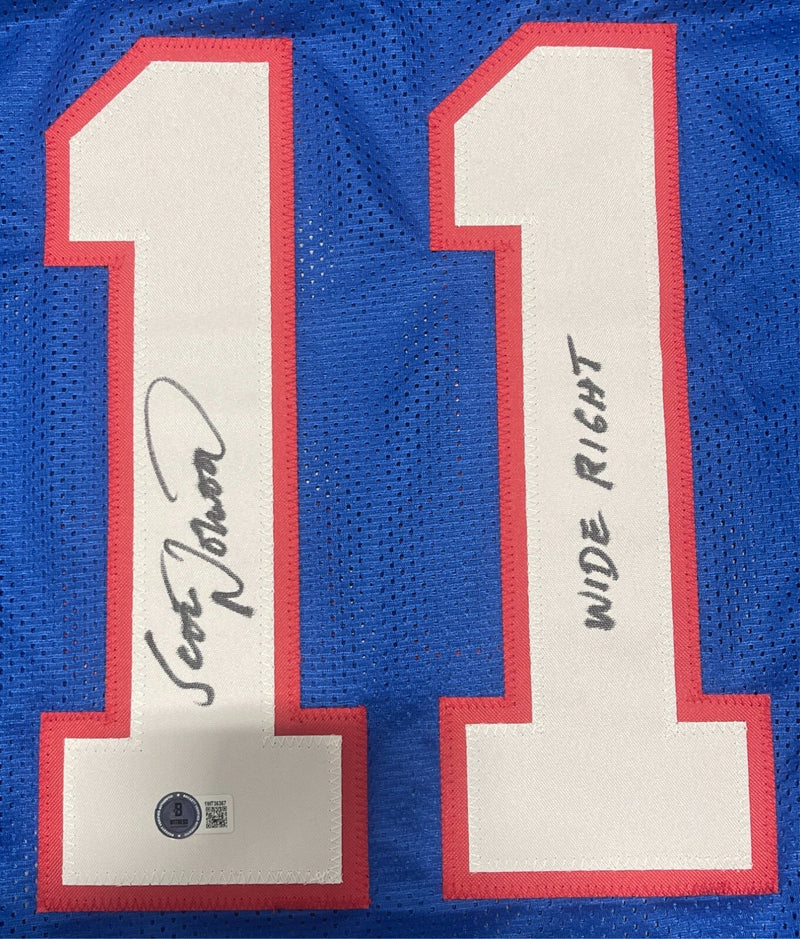 Scott Norwood Signed Buffalo Bills Custom Jersey w/ Wide Right Beckett W BAS COA