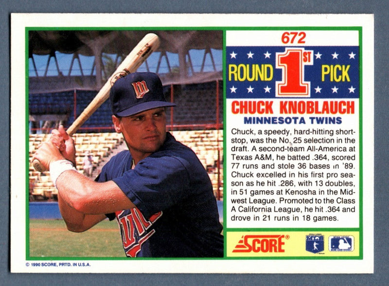Chuck Knoblauch Signed Autographed 1990 Score #672 w/ 91 AL ROY LSCM COA Twins