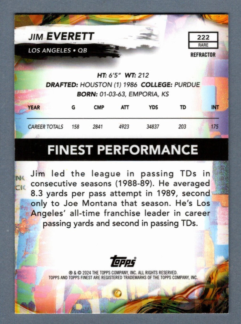 Jim Everett Signed 2024 Topps Finest #42 Refractor Rare w/ 90 Pro Bowl! LSCM COA