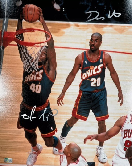 Shawn Kemp & Gary Payton Dual Signed Auto 16x20 Photo Beckett Wit BAS COA Sonics