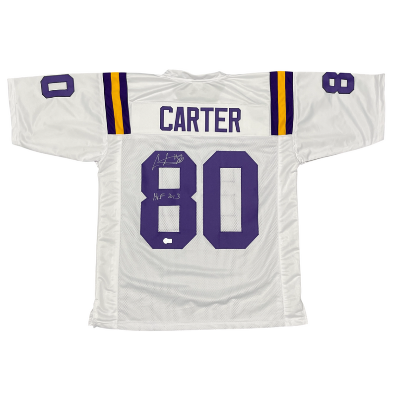 Cris Carter Signed Vikings Custom Jersey w/ HOF 2013 Beckett Witness BAS COA