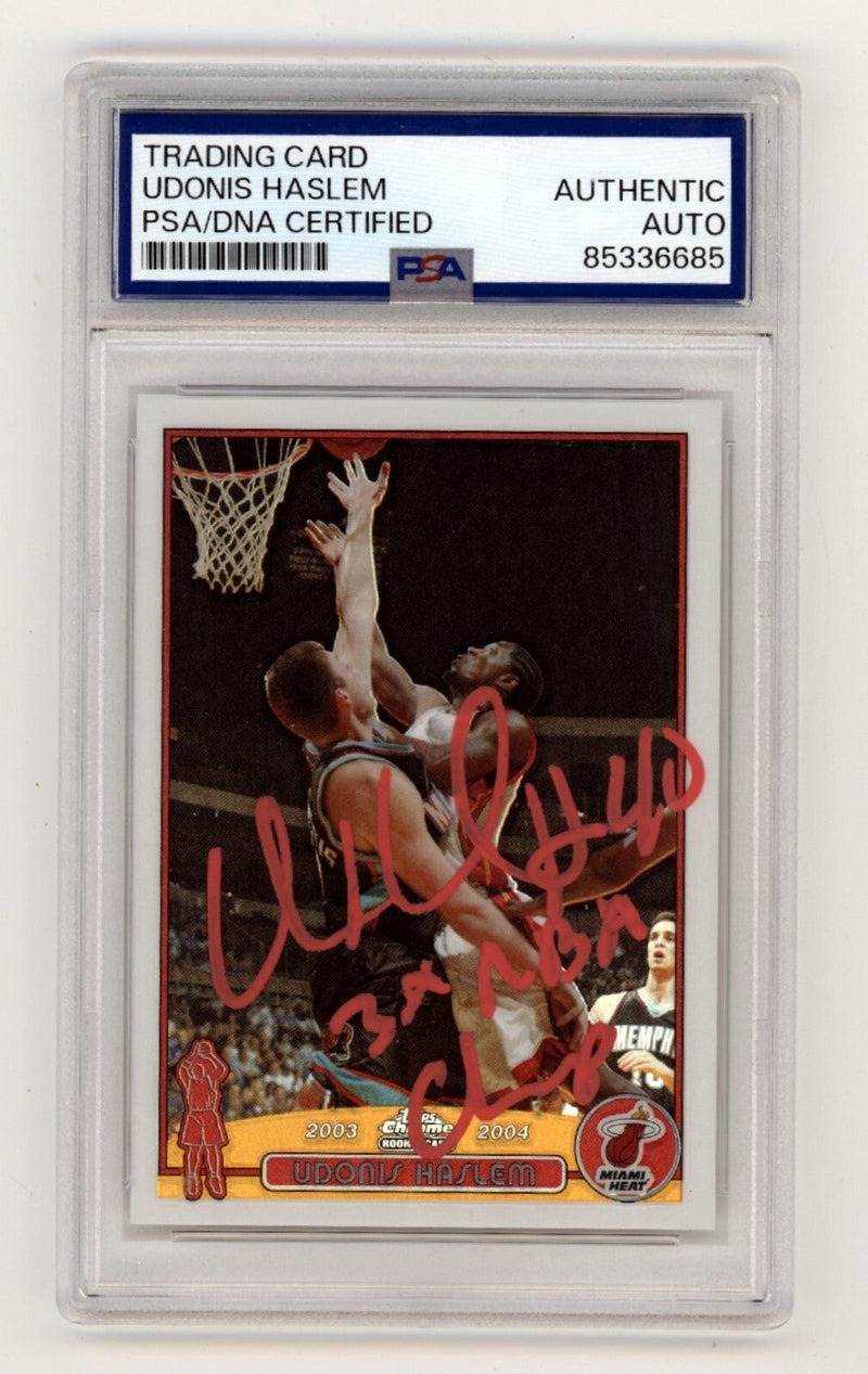 Udonis Haslem 2003-04 Topps Chrome 164 Refractor Signed w/ 3 NBA Champ PSA Auto