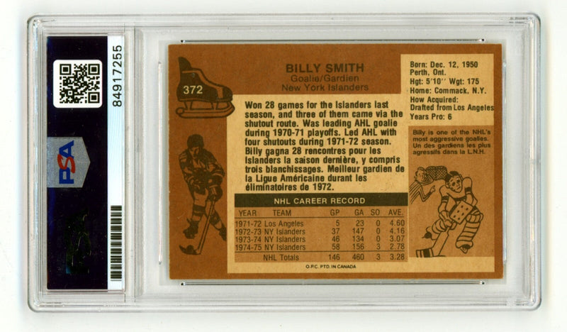 Billy Smith 1975-76 O-Pee-Chee OPC #372 Signed PSA Authentic Blue Auto Islanders