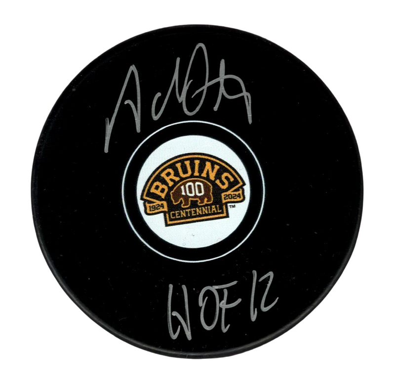 Adam Oates Signed Auto Bruins 100th Anniversary Puck w/ HOF 12 Beckett BAS COA