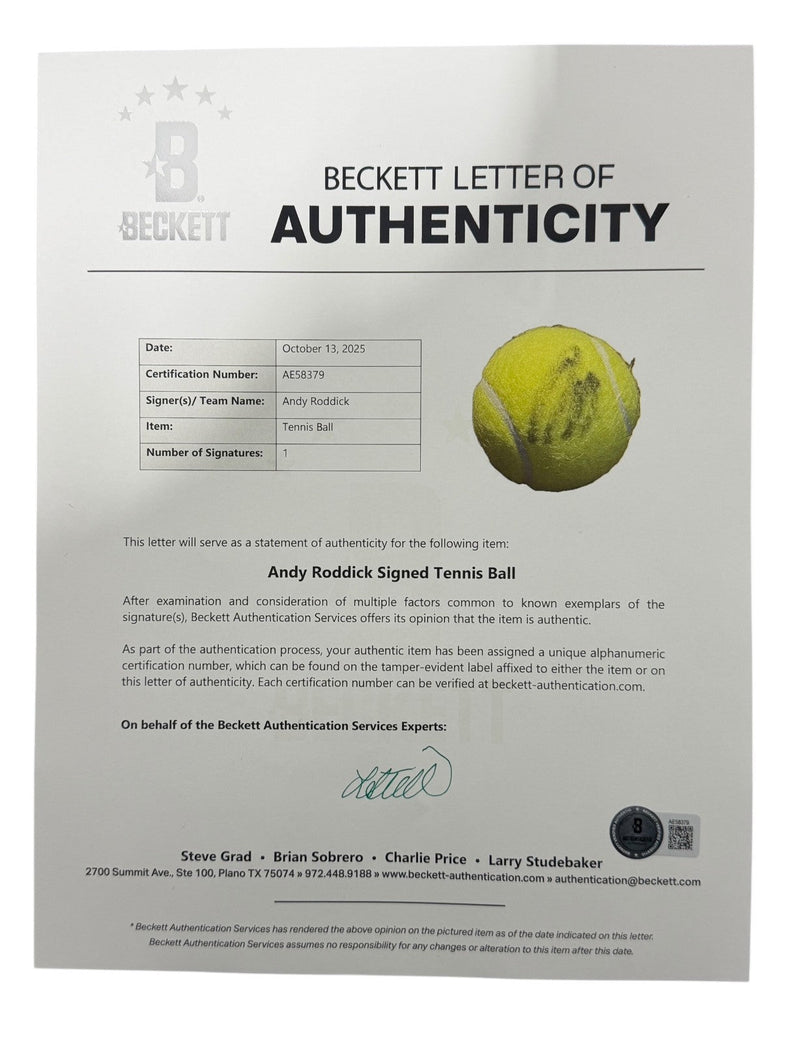 Andy Roddick Signed Autographed PENN Tennis Ball Beckett BAS COA