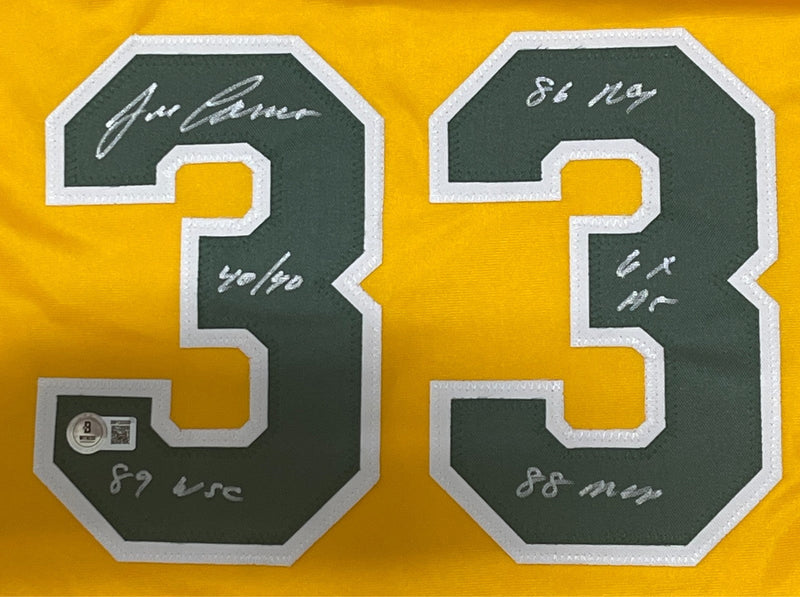 Jose Canseco Signed Athletics Custom Jersey w/ 5 Insc Beckett Witness BAS COA As