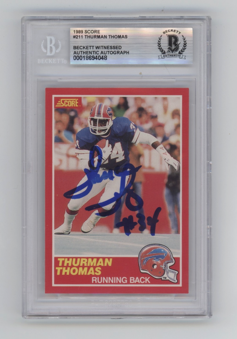 Thurman Thomas 1989 Score #211 Signed Rookie RC Beckett BGS BAS Auto Bills HOF