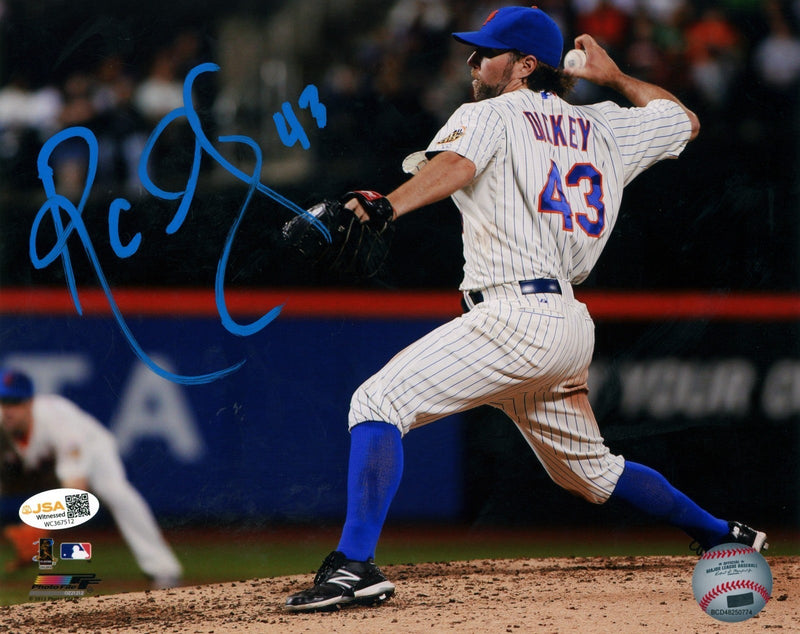 R.A. Dickey Signed Autographed New York Mets 8x10 Photo File JSA Witness COA
